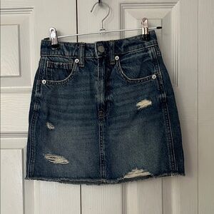 Medium Wash Distressed Denim Skirt